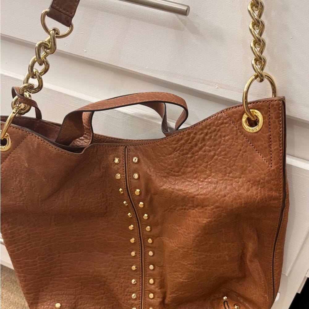 Michael Kors Tan Leather Shoulder Bag with Gold Accents